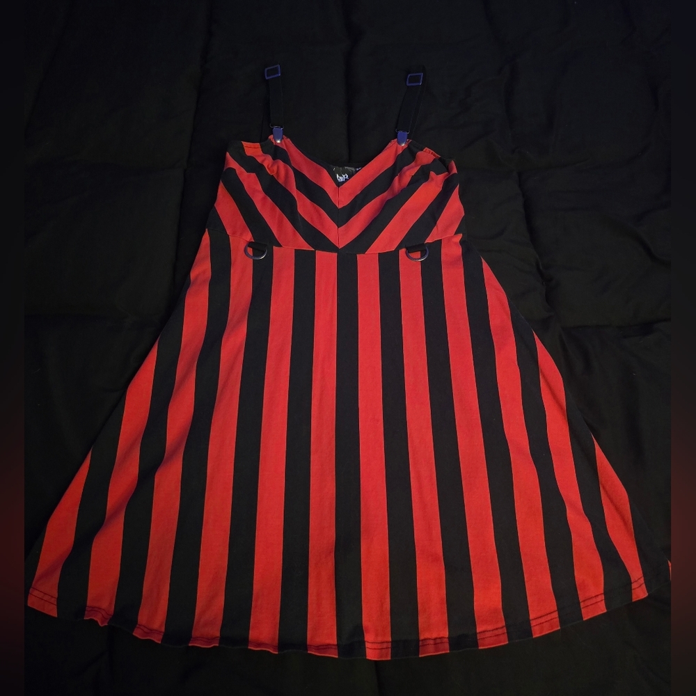 Killstar Gith/Punk Red And Black Stripe-O-Negative Dress With Hardware